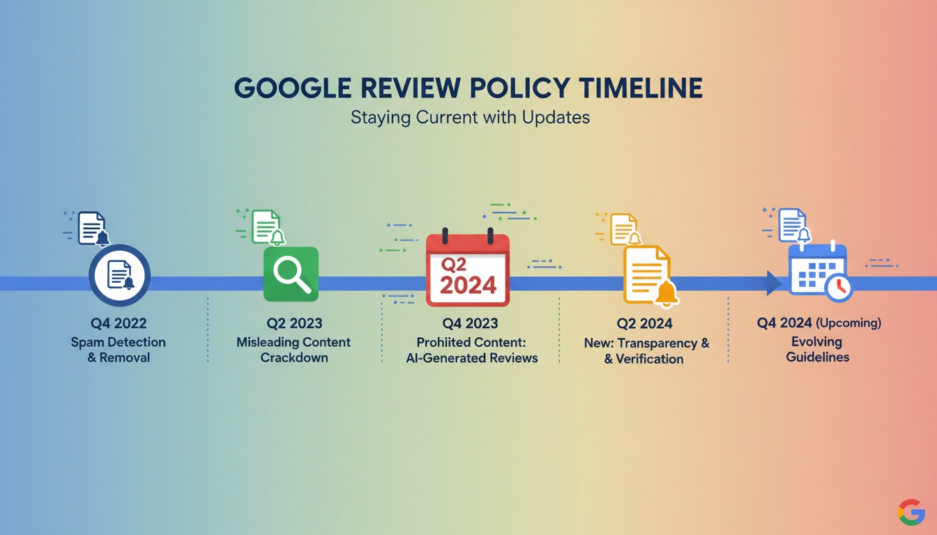 Kalender mit Änderungen der Google-Bewertungsrichtlinien im Zeitverlauf