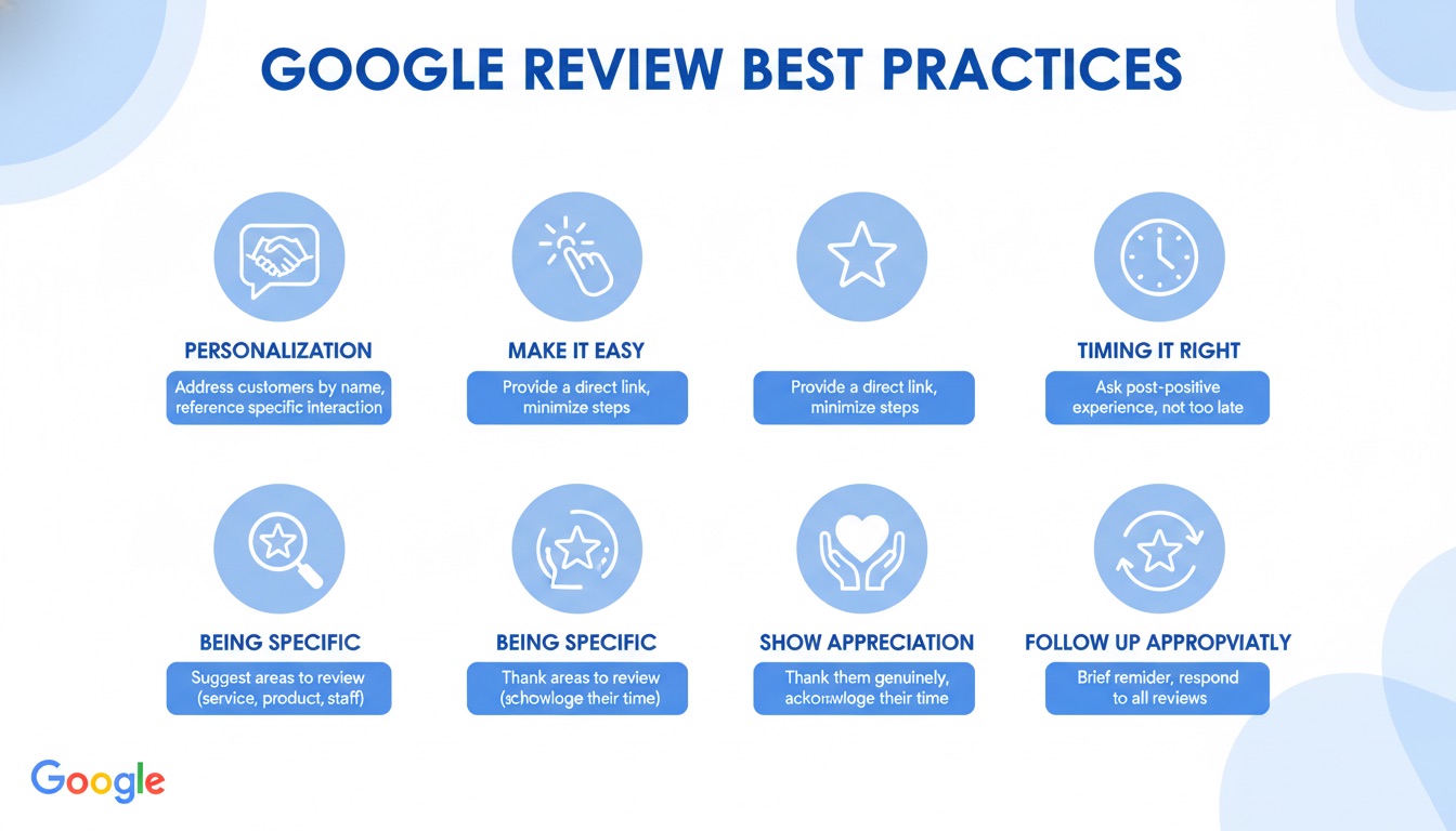 Infografik mit bewährten Vorgehensweisen für die Bitte um Google-Bewertungen