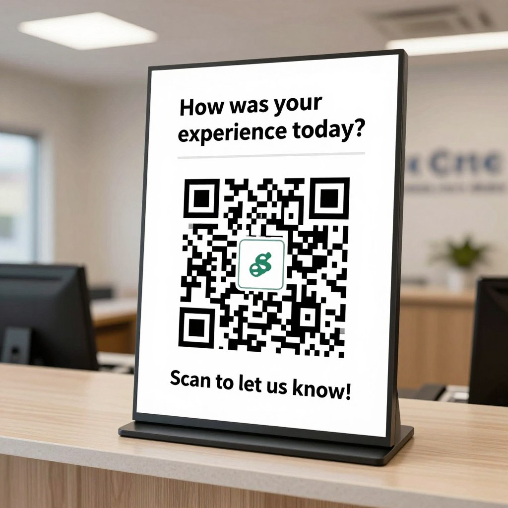QR-Code im Empfangsbereich eines Dienstleisters