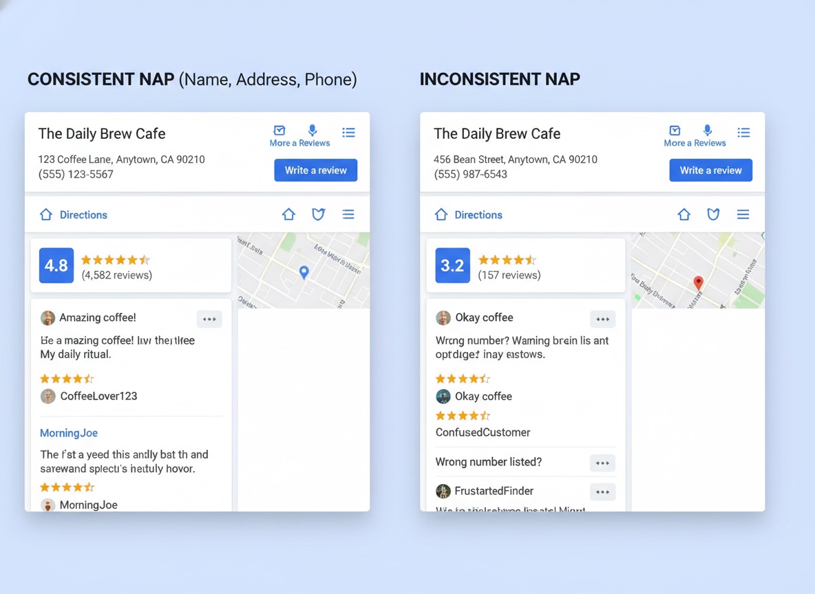 Google-Bewertungen, deren Darstellung von der NAP-Konsistenz abhängt