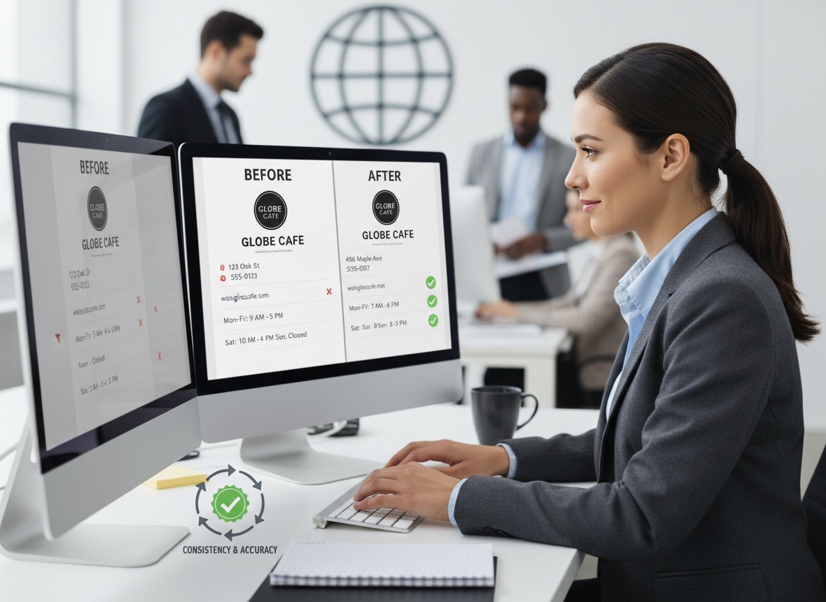 Eine Person aktualisiert Unternehmensdaten am Computer