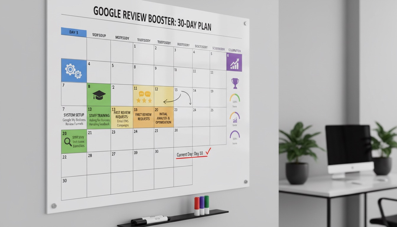 Kalender mit einem 30-Tage-Plan für Google-Bewertungen