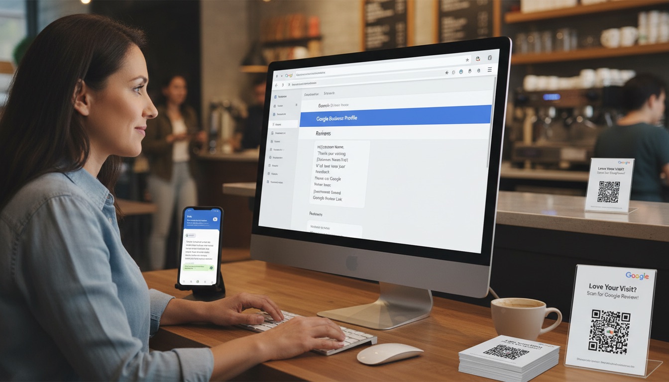 Ein Unternehmer setzt Strategien für mehr Google-Bewertungen um