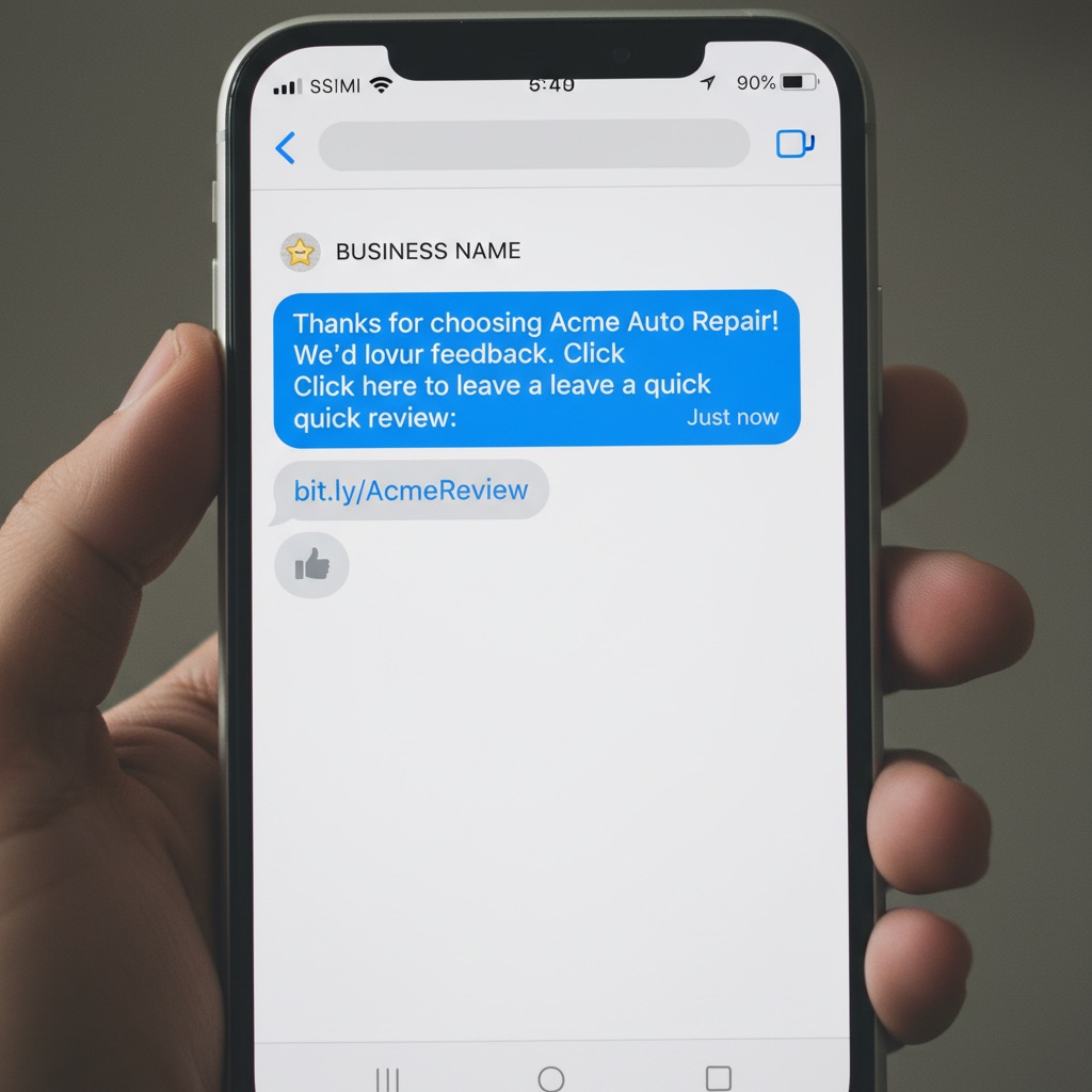 Smartphone mit einer Bewertungsanfrage per SMS samt Link
