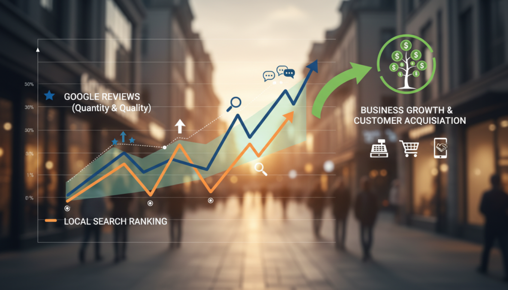 Business growth chart showing correlation between Google Reviews and local search rankings