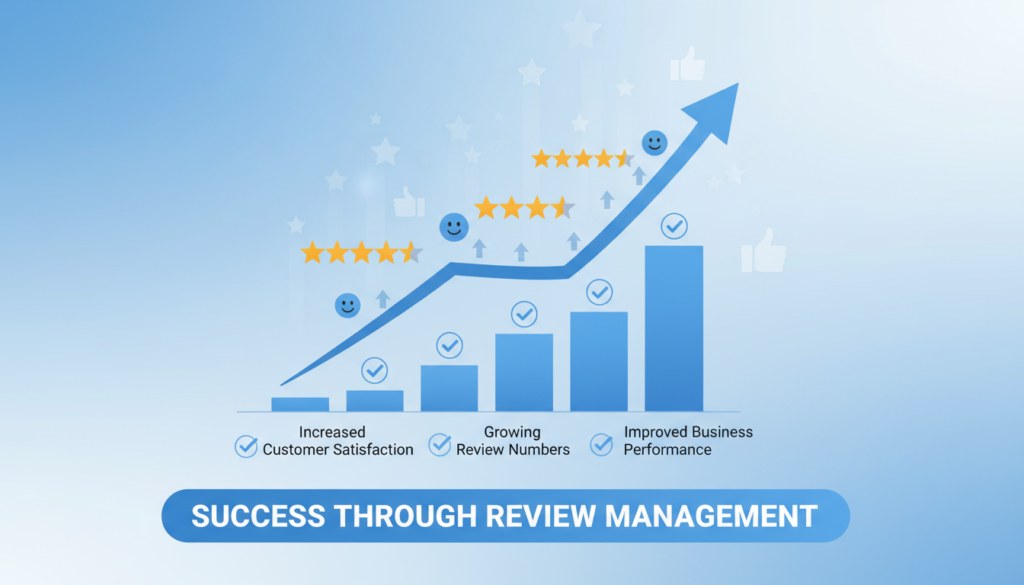 Business with positive growth chart showing benefits of following Google review policy