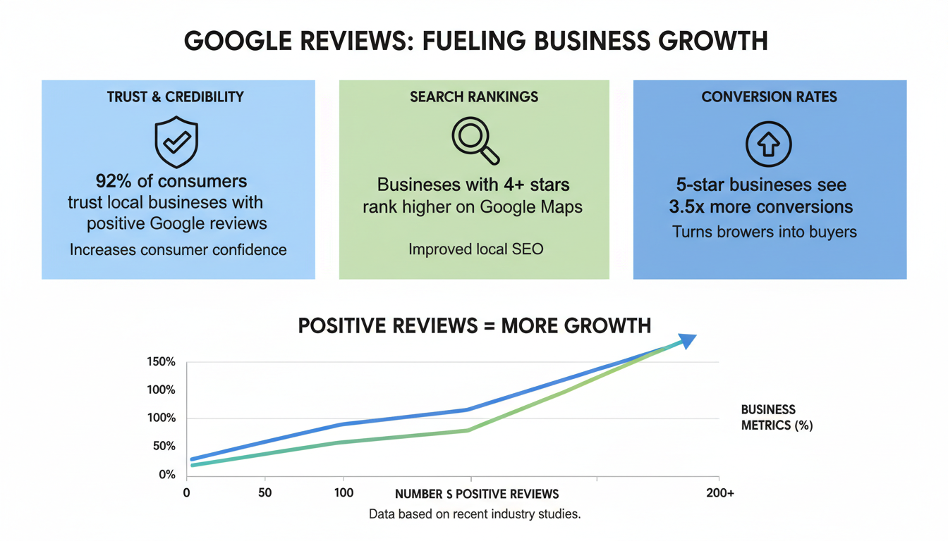 Chart showing how Google reviews impact business growth and local SEO rankings