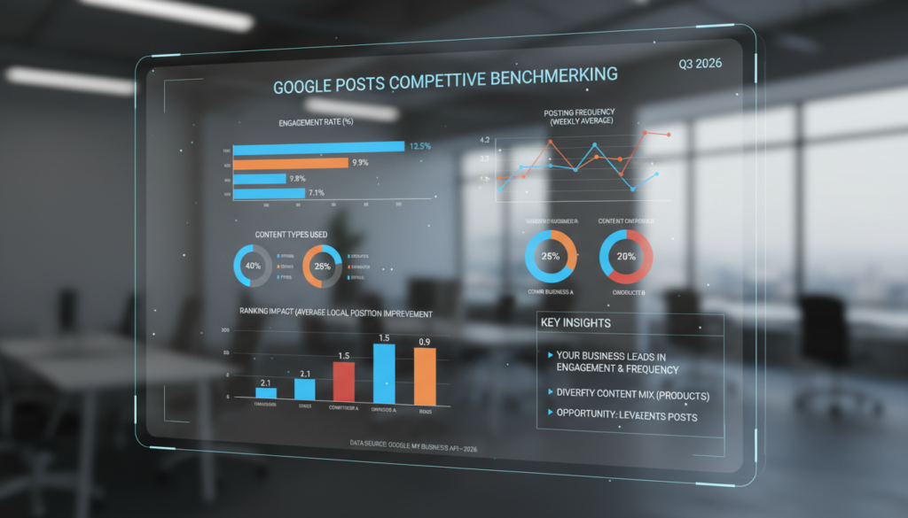 Competitive benchmarking dashboard showing Google Posts performance compared to competitors