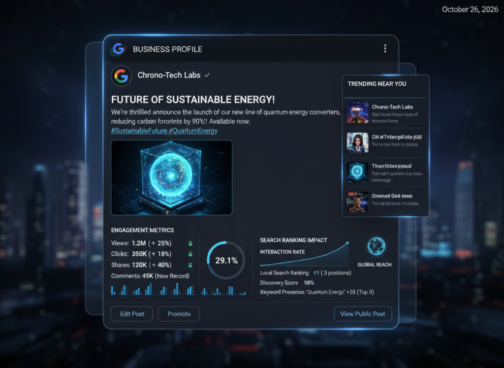 Example of an Update Post in Google Business Profile showing new features and analytics