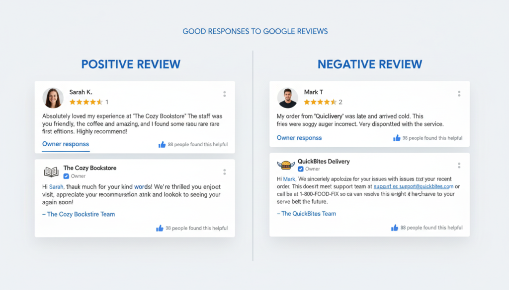 Examples of good responses to both positive and negative Google reviews