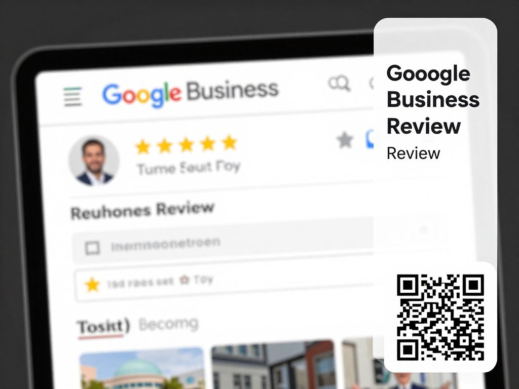 Google Business Profile review page with QR code overlay