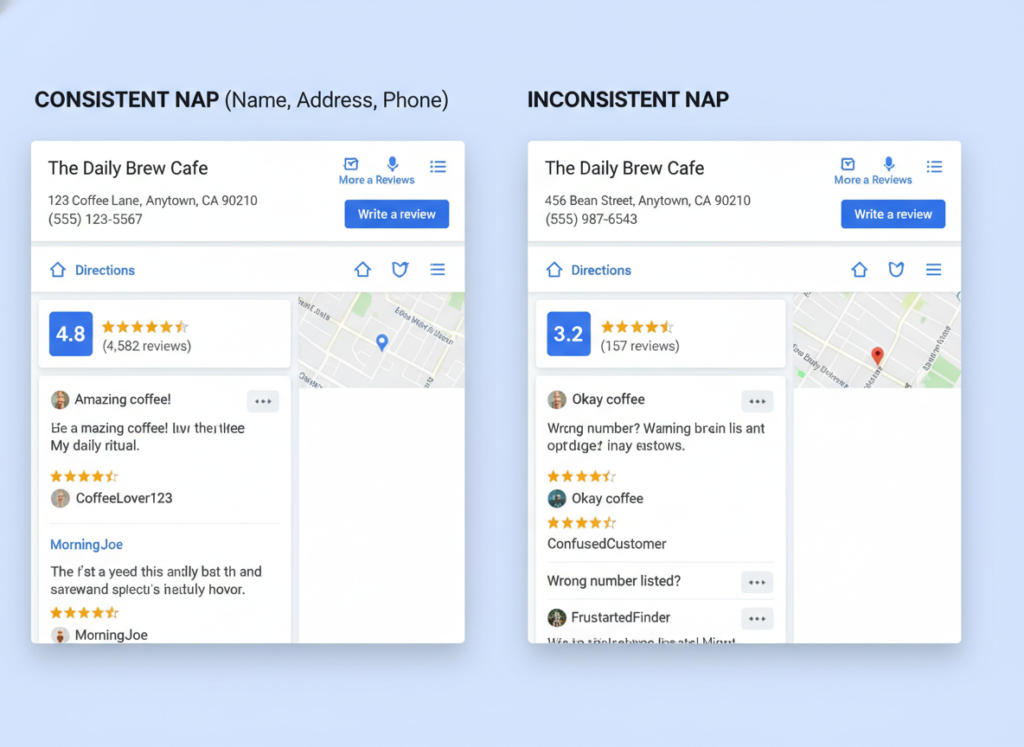 Google Reviews display showing the impact of NAP consistency