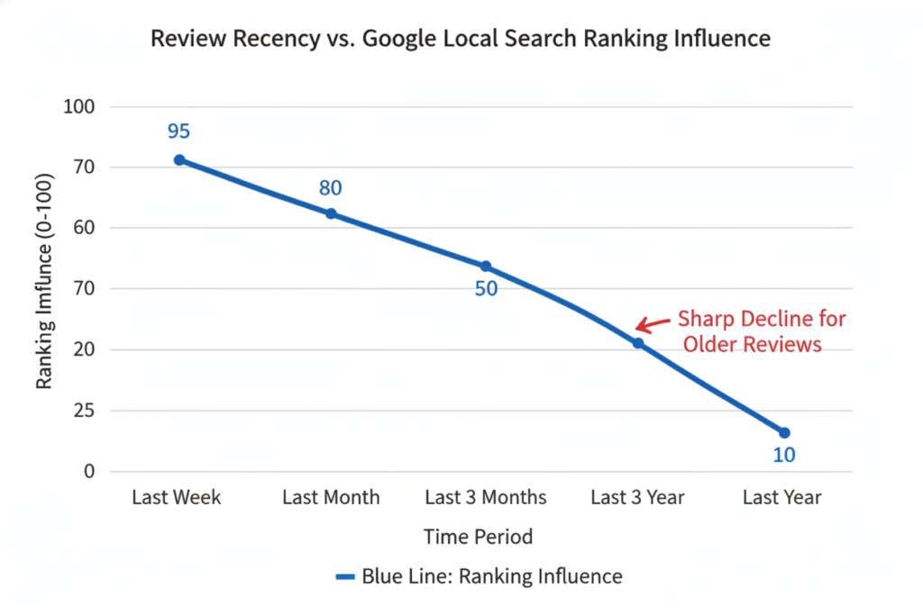 Graph showing the impact of review recency on Google search rankings