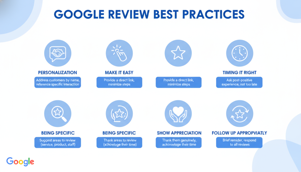 Infographic showing best practices for asking for Google reviews