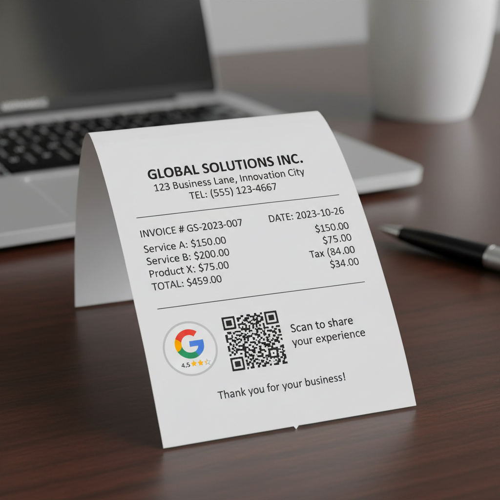 QR code example for a Google review request on a receipt