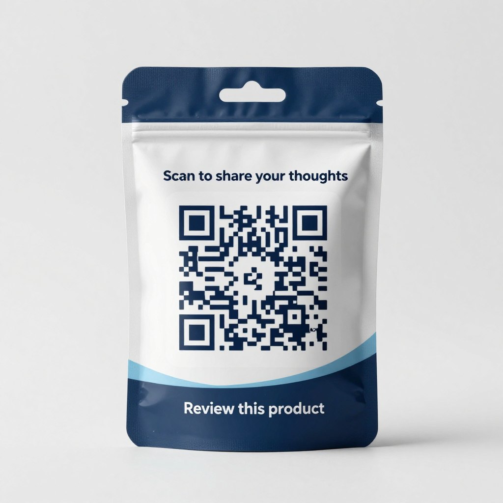 QR code on product packaging for customer reviews